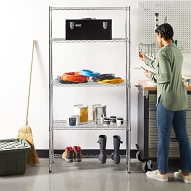 Amazon Basics 5-Shelf Adjustable Heavy Duty Steel Wire Rack Storage Shelving Organizer for Kitchen, Garage, 36" L x 14" W x 72" H, Chrome - Image 8