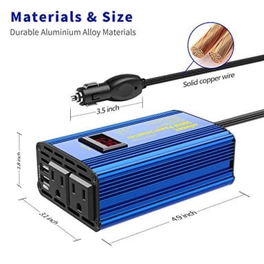 GIANDEL Power Inverter 300W DC 12V to AC 110V Car Converter Adapter with LED Display & 2.4A Dual USB Ports - Image 7