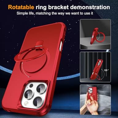 SKYLMW Compatible with iPhone 16 Pro Case with Invisible Magnetic O-Ring Stand Military-Grade Case for iPhone 16 Pro 6.3" [Compatible with Mag-Safe][Great Grip Feeling], Red - Image 2