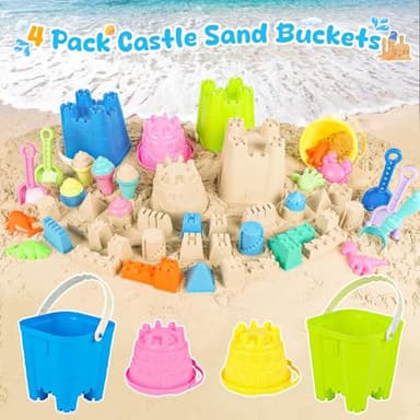 REZUCREY Beach Toys for Kids Toddlers, Sand Castle Toys with 4 Sand Bucket and Shovels, Mesh Bag & Molds, Ice Cream Travel Sandbox for Beach Sandbox for Toddlers Kids Baby Boys Girls Age 3-10 - Image 2