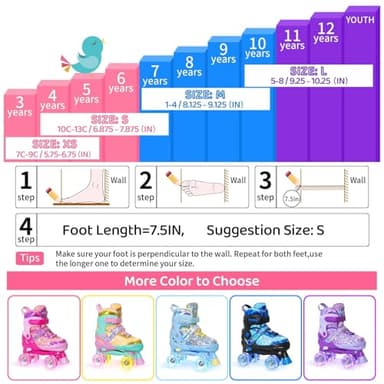 Nattork Kids Roller Skates for Girls Kids, 4 Sizes Adjustable Girls Roller Skates for Ages 3-12 with Light up Wheels & Safety Protection - Cool Birthday Gift for Indoor Outdoor Sports - Image 4