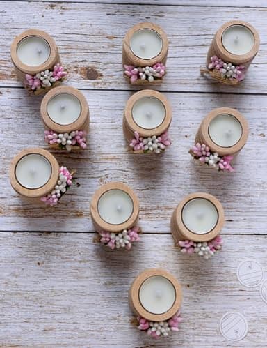 Ju's Favors Wooden Candle Holders (Set of 10), Baby Shower Favors, Candle Favors for Guests, Baby Christening Party Favors for Guests.(Light brown-pink) - Image 3