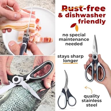 Gidli Kitchen Scissors & Shears 2 Pack - Lifetime Replacement Warranty* - Heavy Duty Kitchen Scissors - Stainless Steel All Purpose Ultra Sharp Cutting Scissor for Food and Meat, Dishwasher Safe - Image 2