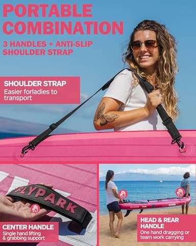 Flypark 11'x34 Inflatable Paddle Boards, Extra Wide SUP for 420lbs/3Adults, Yoga Stand Up Paddle Board, 110L Backpack, 15 D-Rings, Shoulder Strap, US-Fin, 2-Action Pump - Image 4