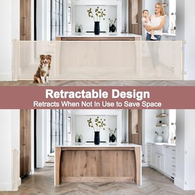 85 Inch Retractable Baby Gates Extra Wide Retractable Dog Gate Outdoor Retractable Gate Indoor Mesh Gate, Wide Baby Gate Retractable Gates for Dogs, Doorways, Beige - Image 4