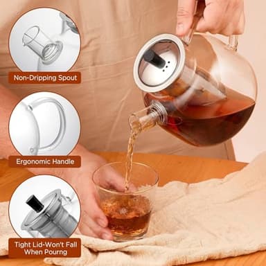 1500ml(50oz) Glass Teapot with Removable Infuser, Ehugos Stovetop Safe Large Tea Pot, Blooming and Loose Leaf Hand Crafted Kettle for Women and Adult with Stainless Infuser - Image 2