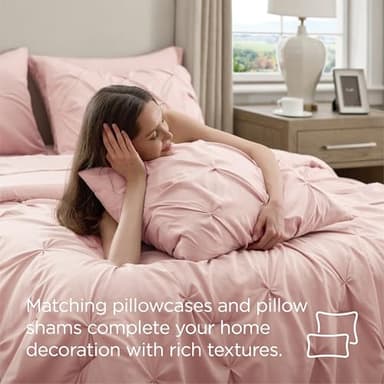 Bedsure Queen Comforter Set Pink - Bed in a Bag Queen Size 7 Pieces, GentleSoft™ Pintuck Bed Set Gift for Family, Pinch Pleat Pink Comforter with Sheets, Pillowcases & Shams - Image 7