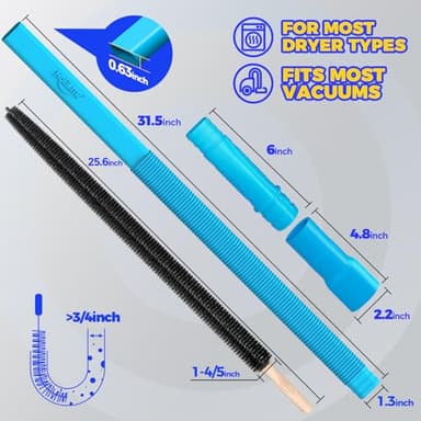 Holikme 2 Pieces Dryer Vent Cleaner Kit, Dryer Lint Vacuum Attachment and Flexible Dryer Lint Brush, Dryer Vent Vacuum Hose Attachment,Blue - Image 5