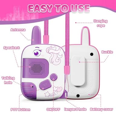 Unicorn Walkie Talkies for Kids Ages 3-9 - 2 Pack Outdoor Adventure Toys with 1000ft Range,Unicorn Toys Birthday Gifts for 4 5 6 7 8 Year Old Girls Christmas Xmas Gifts - Image 3