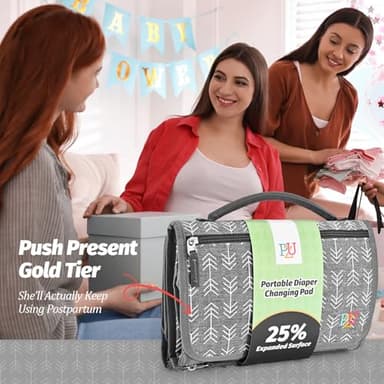 Portable Diaper Changing Pad - Changing Pad Portable with Wipes Pocket, Waterproof Diaper Changing Mat, Portable Changing Pad for Baby, Newborn Gift (Grey Arrows) - Image 7