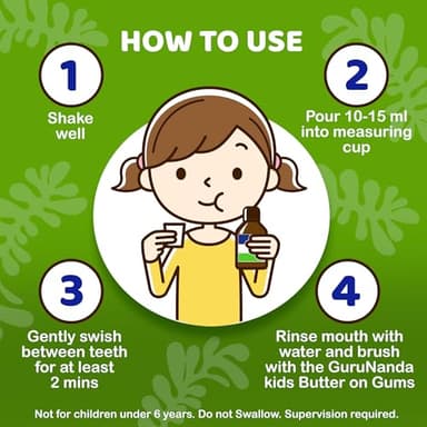 GuruNanda Kids Oil Pulling, Alcohol-Free Mouthwash, Essential Oils & Vitamins for Fresh Breath & Happy Gums for Ages 6 & up, Natural Bubble Berry, 8 Oz - Image 5