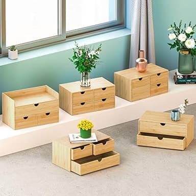 Wisuce Bamboo Desk Organizer, Mini Desktop Drawer Tabletop Storage Organization Box for Office Home Toiletries Supplies Vanity, No Assembly Required (3 Drawer with Shelf) - Image 8