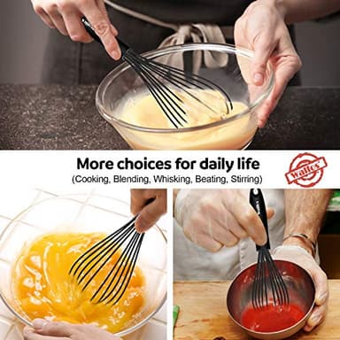 Walfos Silicone Whisk,Stainless Steel Wire Whisk Set of 3 -Heat Resistant 480°F Kitchen Whisks for Non-stick Cookware,Balloon Egg Beater Perfect for Blending,Whisking,Beating,Frothing & Stirring,Black - Image 8