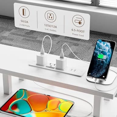 Furologee 60" White Office Computer Desk with 4 Drawers,Gaming Desk with LED Lights and Power Outlets,Long Desk with Fabric File Cabinet,Study Writing Work Table with Shelf for Bedroom Home Office - Image 4