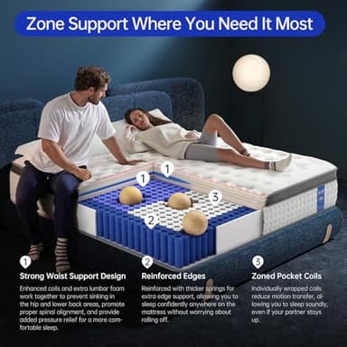 KOULABR Z King Size Mattress, 12 Inch Hybrid Mattress in a Box, Gel Memory Foam Mattress, Individually Wrapped Pocket Coils Innerspring, Pressure Relief, Medium Firm (12 Inch, King) - Image 6