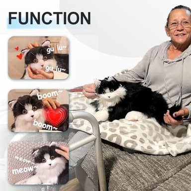 Chongker Interactive Companion Robot Cat Pets, Handmade Weighted Stuffed Animals, Cat Plush Toy with Voice Response, Realistic Heartbeat and Purring, Black Cat - Image 2