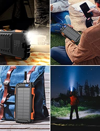 Solar Charger, Power Bank, 42800mAh Portable Charger Power Bank External Battery Pack 5V3.1A Qc 3.0 Fast Charger Built-in Super Bright Flashlight (Orange) - Image 7