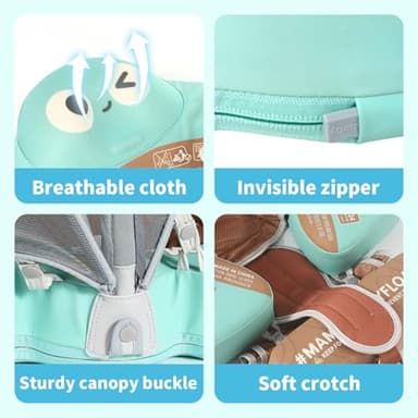 Mambobaby Float with Canopy and Tail New Upgraded Non-Inflatable Baby Pool Float Mambo Float Swim Trainer Solid Infant Swim Float Adjustable Pearl Foam Baby Swim Ring - Image 5
