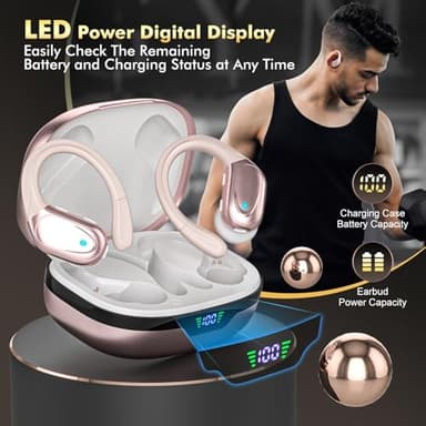 Wireless Earbuds Bluetooth Headphones 80hrs Playback Ear Buds Power Display with Noise Canceling Mic Headsets for Sports/Workout/Running Rose Gold - Image 7