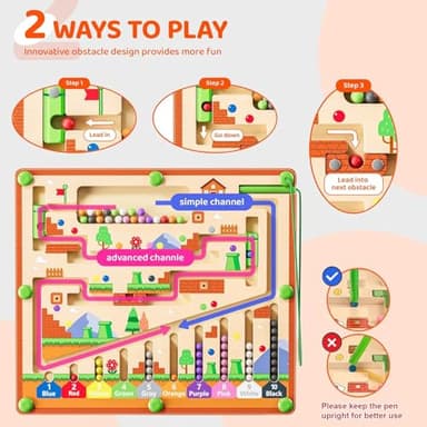 zhiwuzhu Montessori Toys,Magnetic Color and Number Maze,Wooden Toys for Ages 2-4,Toddler Fine Motor Skills Toys for Boys Girls - Image 3
