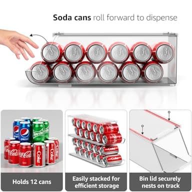 Sorbus Soda Can Organizer for Refrigerator Stackable Can Holder Dispenser with Lid for Fridge, Pantry, Freezer – Holds 12 Cans Each, BPA-Free, Clear Design, (2-Pack) - Image 4