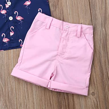 VISGOGO Toddler Baby Boy Flamingo Short Sleeve Button Down Shirt & Casual Shorts Set Summer Outfits 1-6 Years Clothes - Image 6