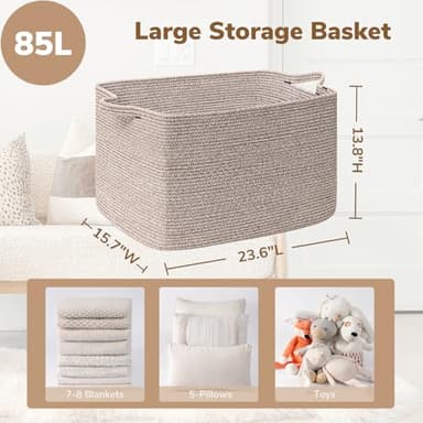 Goodpick Blanket Basket, Woven Baskets for Storage, Extra Large Storage Basket for Clothes, Toys, Dirty Clothes Basket for Laundry, Living Room, 23.6" x 15.7" x 13.8", Brown, 85L - Image 3