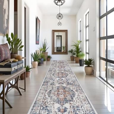 Washable 3x18 Hallway Runner Rug: Vintage Low Pile Soft Kitchen Entry Runner Long Non-Shedding Distressed Carpet for Living Room Dining Room Non Slip Thin Floor Mat for Bathroom Bedroom (3X18, Brick) - Image 1