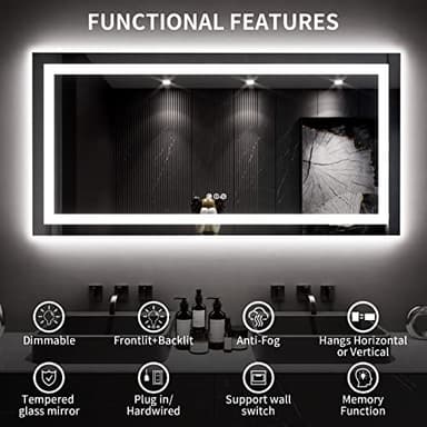 LOAAO 60X30 LED Bathroom Mirror with Lights, Anti-Fog, Dimmable, Backlit + Front Lit, Lighted Bathroom Vanity Mirror for Wall, Memory Function, Tempered Glass, ETL Listed - Image 8