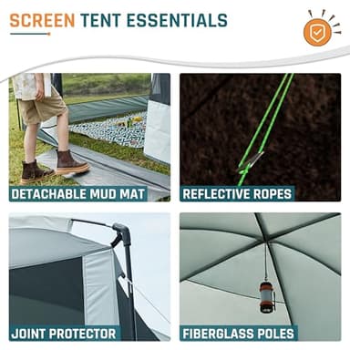 Screen House Tent 13x9ft Screen Room Mesh Gazebos w/ 2 Magnetic Doors, Included Projection Screen, Camping Tent Screened Canopy Shelter for Outdoor Patios Backyards Activities (Gray) - Image 7