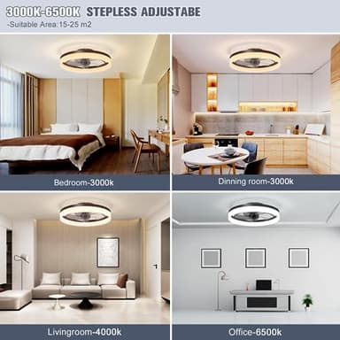 VOLISUN Low Profile Ceiling Fans with Lights and Remote, Fandelier Ceiling Fan Flush Mount, 3000K-6500K Smart Bladeless LED Fan Light, Black Modern Ceiling Fans with Lights for Bedroom - Image 2