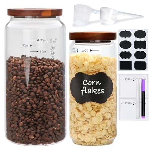 Datttcc 100 oz Glass Storage jars with Airtight Lids, Cereal Containers Storage,Large Glass Storage Jars for Pantry Organizationfor Flour, Coffee Beans, Rice, Tea, Biscuits, Sweets, Wedding, Pack of 2 - Image 1