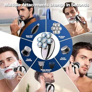 Head Shavers for Bald Men, Electric Razor, IPX8 Waterproof Dry/Wet Bald Head Shaver with 10000 RPM High-Speed Motor, Rechargeable Head Razor with LED Display, USB-C Cable, Perfect for Home & Travel - Image 5