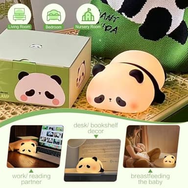YR YRHH-PET Panda Cute Night Light, LED Panda Lamp, Dimmable Novelty Animal Light, Food Grade Silicone Squishy Nightlight, Light Up Desk Decor for Bedroom College Dorm, Boys Girls Cute Pandas Gifts - Image 6