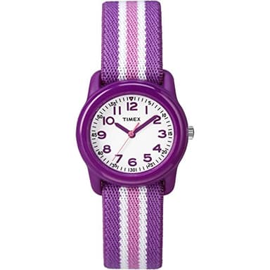 Timex Girls TW7C06100 Time Machines Purple/Pink Stripes Elastic Fabric Strap Watch