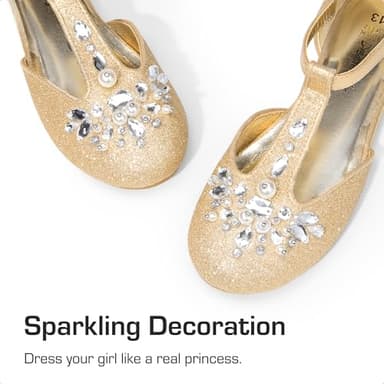 DREAM PAIRS Girls Mary Jane Dress Shoes Pearl T-Strap Party Flower Wedding Princess Flats for Toddler Little Big Kid,Size 2 Little Kid,Gold,SDFL2426K - Image 2