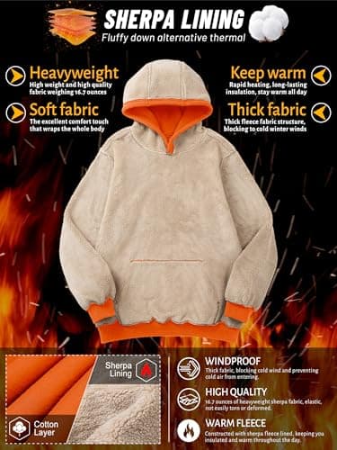 TACVASEN Mens Hoodies Pullover Heavyweight Sweatshirts for Men Workout Hoodies Sherpa Pullover Athletic Fleece Sweatshirts Orange - Image 3