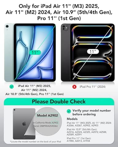 ESR for iPad Air 11 Inch Case M3/M2 (2025/2024), iPad Air 5th/4th Gen (2022/2020), Powerful Magnetic Attachment, Slim Trifold Stand Case, Auto Wake/Sleep, Durable Protection, Black - Image 2