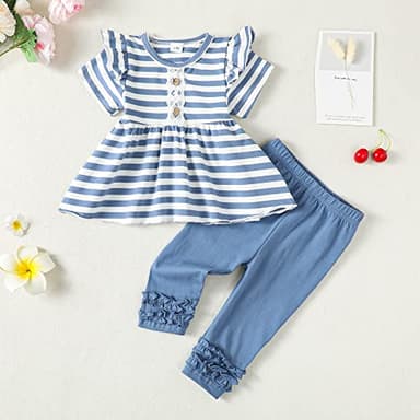 18 Months Girl Clothes Summer Outfit Stripe Short Sleeve Shirt Top Solid Pant Cute Toddler Stuff Little Toddler Girls Clothes 18-24 Months - Image 2