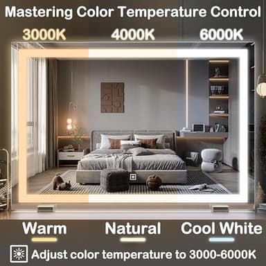 FENNIO Makeup Mirror with Lights 23"x32" ，LED Makeup Mirror ，Large Vanity Mirror with Lights，Touch Sensor with Dimmable 3 Modes, Square White - Image 2