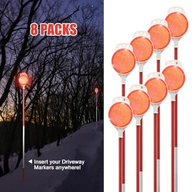 Driveway Markers, 8 Pack 0.5 Inch Diameter Metal Poles Double Side Driveway Reflectors Markers for Walkways, Snow Stakes with Reflective Tape, Easy Visibility - Image 2