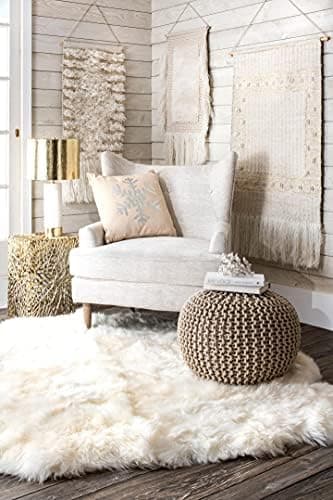 nuLOOM Bruges Knit Cotton Solid Round Filled Ottoman Pouf - Image 8