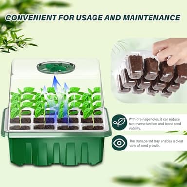 BEIUEN Seed Starter Tray with Grow Light, 5 Pack/60 Cells Seed Starter Kit, Seedling Starter Trays with Dome, Heightened Lids for Greenhouse Seeding Planting Growing (Green). - Image 3