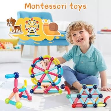 64PCS Magnetic Building Blocks, Montessori Magnet Toys for Kids Toddlers, STEM Learning Toys for Boys and Girls, Creativity Kids Game - Image 3
