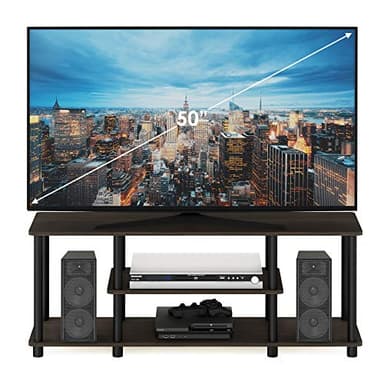 Furinno Turn-N-Tube No Tools 3D 3-Tier Entertainment TV Stand up to 50 inch TV, Round Tubes, Dark Brown / Black - Image 3