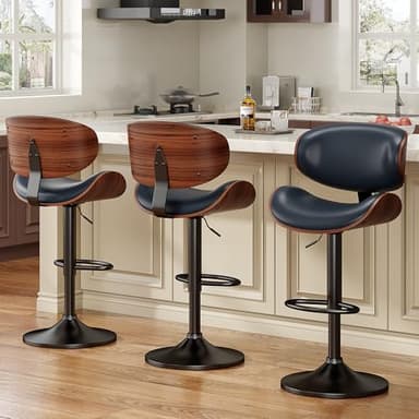YaFiti Bar Stools Set of 4, Bentwood Adjustable Height Swivel Bar Stools, PU Leather Upholstered Bar Chair with Back and Footrest for Bar, Kitchen, Blue - Image 3