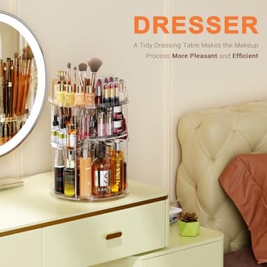 Auxmir Rotating Makeup Organizer, DIY 7 Adjustable Layers Spinning Skincare Organizer, Bathroom Organizer with Brush Holder Perfume Tray, Multi-Function Storage Carousel for Vanity Bathroom Countertop - Image 8