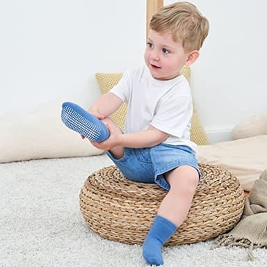 ZAPLES Baby Boys Non Slip Grip Crew Socks with Anti Skid Soles for Infants Toddlers Kids, Stripes Assort, 12-36 Months - Image 4