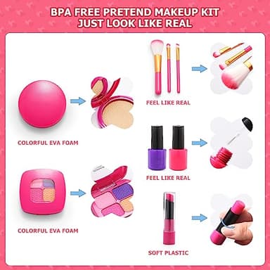 Pretend Makeup Kit for Toddlers Girls, Play Makeup Set for Kids 3-5, Unicorn Toy Purse with Fake Make up for Little Girls 4-6, Gifts for 3 4 5 6 7 8 Year Old - Image 6
