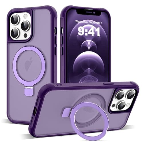 SKYLMW Compatible with iPhone 12 Pro Max Case & iPhone 13 Pro Max Case with Invisible Magnetic O-Ring Stand Translucent Phone Cases 6.7" [Compatible with Mag-Safe][Great Grip Feeling], Purple - Image 1